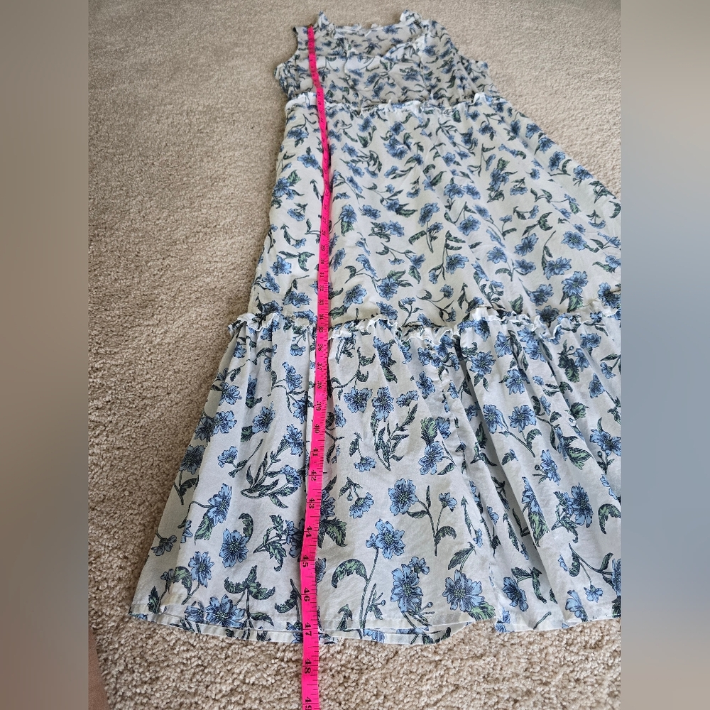 J. Crew Size 10 Womens White Blue Floral Cotton Sleeveless Maxi Dress - Picture 8 of 10